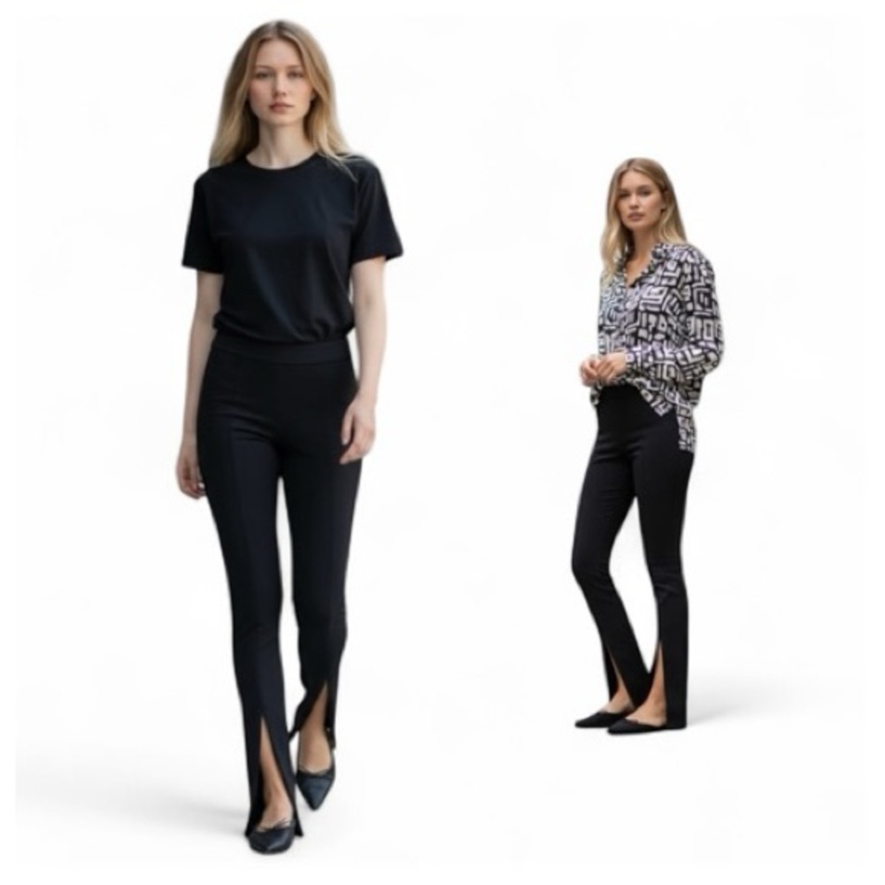 Zara Black Skinny Pants with Front Slits